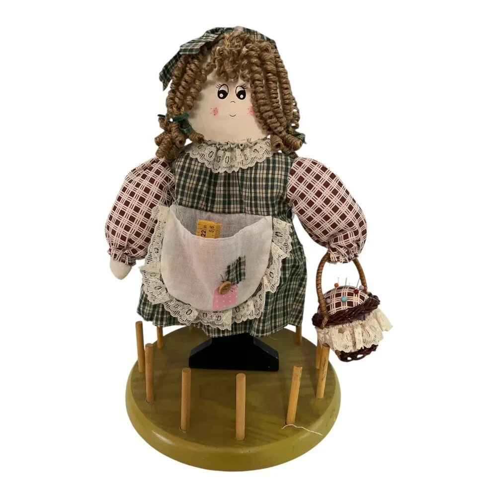 Vintage Thread Spool Holder Rag Doll Peg Rack Primitive Sewing Decor - Picture 2 of 4
